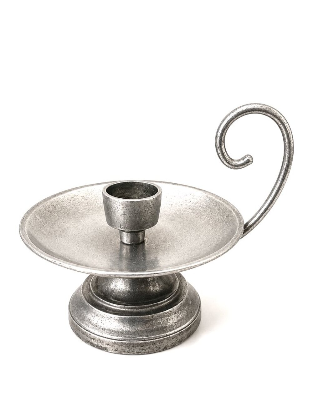Vintage Wilton Armetale Pewter Finish Chamberstick Candle Holder Scroll Handle
